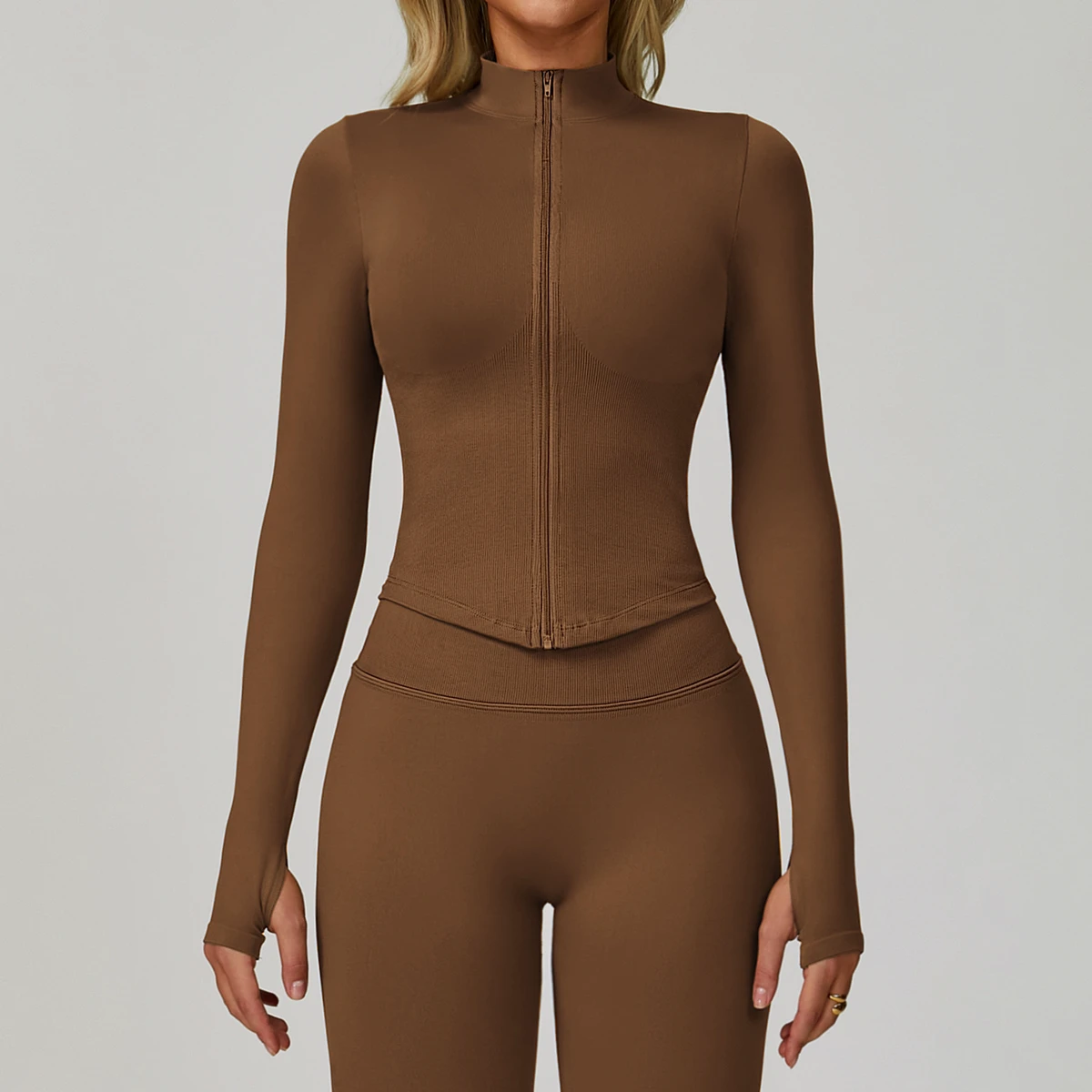 Women's Stand Collar Zipper Long Sleeve Yoga Jacket Breathable Four-Way Stretch Yoga Wear Tight-fitting Quick-drying Outdoor