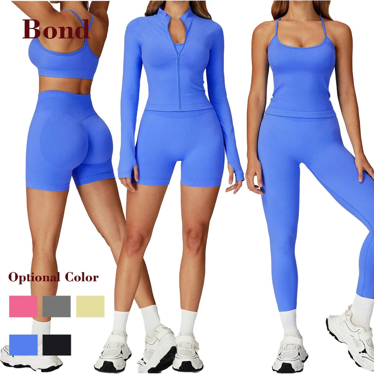 Bond Seamless Yoga Set Tight-Fitting Quick-Dry Premium Outdoor Casual Sports Running and Fitness Wear 5 Piece Set