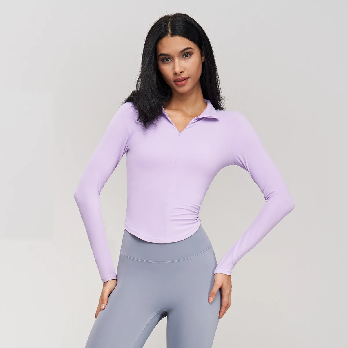 Breathable Long-Sleeve Sports Sweatshirt Top with Stand-Up Collar and Half-Zipper Active Gym Yoga Work Out Running Fitness Wear