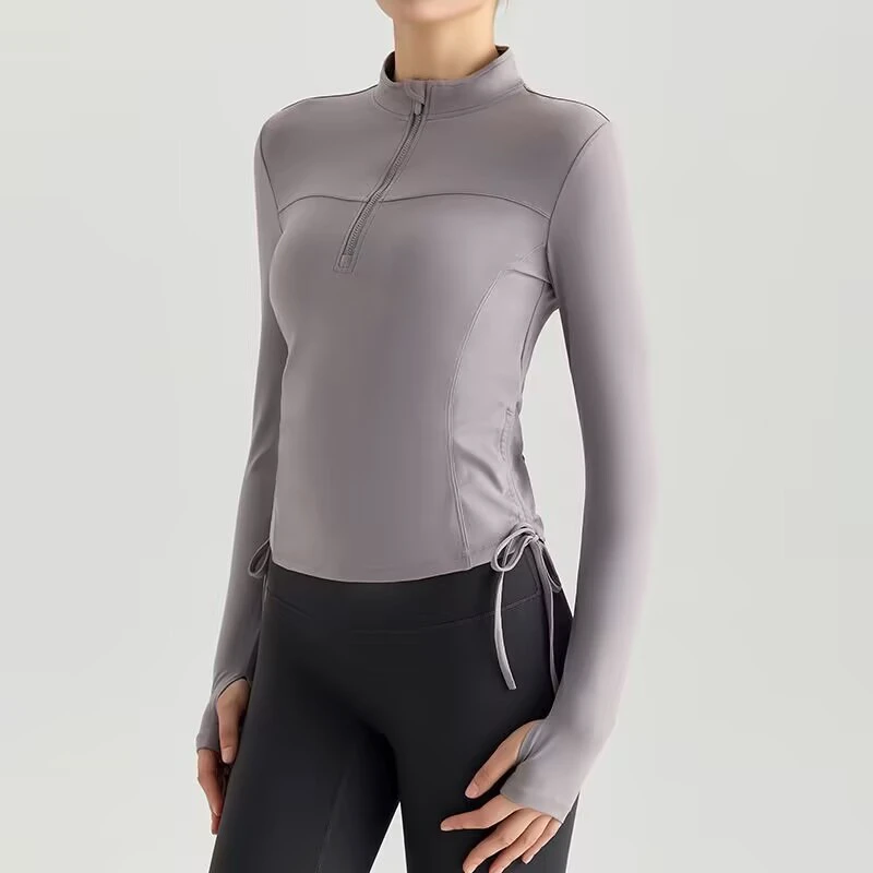 Half Zipper for Solid Yoga Wear Women's Long Sleeve Slim-fit Sports Top Pilates Stretch Quick-drying Fitness Training