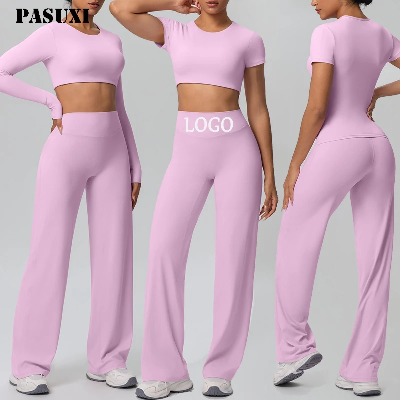 PASUXI Seamless Solid High Waisted Yoga Pants Hip Lifting Fitness Leggings Breathable Women's 4 Piece Yoga Set Gym Pilates