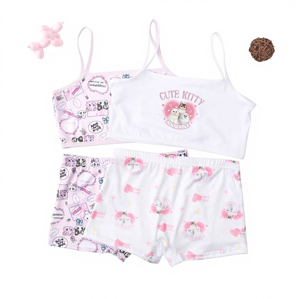 Girls' Anti-peeking Bra Set Small Camisole Underwear Vest Cotton Tube Top Children's Student Puberty 8-9 Years Old Foreign Trade