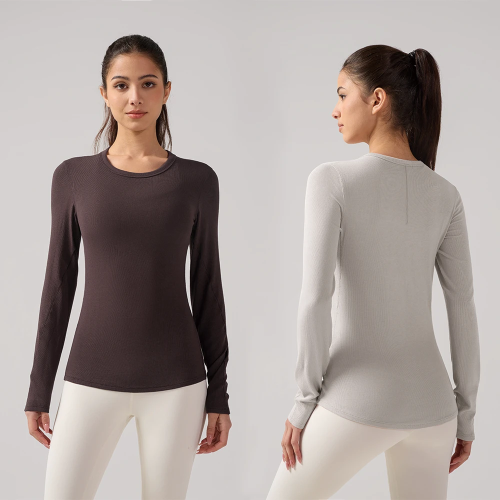 Crew Neck Long Sleeve Women Naked Skin Fitting Fitness T Shirt Breathable Quick Dry Antibacterial Yoga Wear Slim Fit Sports Top