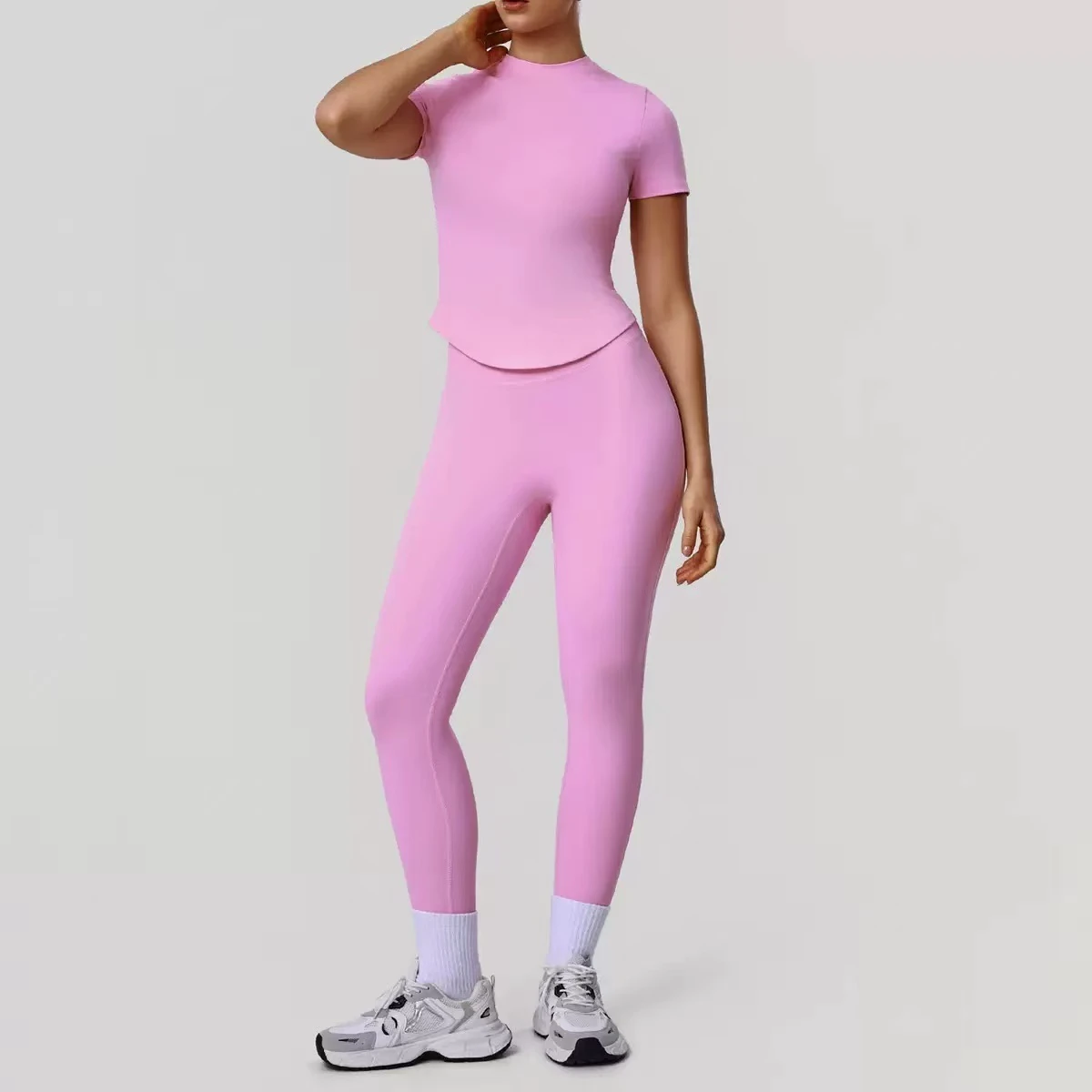 Custom logo Women Sports t Shirts and High Waist Leggings 2 Piece Yoga Set Tight Quick Dry Breathable Fitness Set