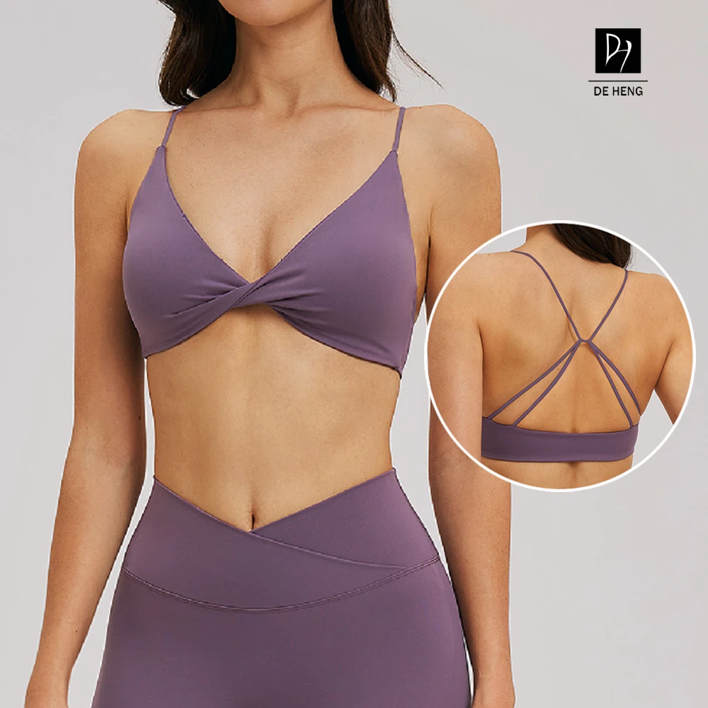V-Neck Back Suitable Casual Yoga Wear Ideal Sports Exercise Fitness Double Shoulder Thin Strap Cross Running Sports Bra