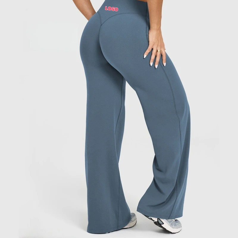 Hot Sale High Stretch Yoga Fitness Straight Pants Without Awkward Lines Women Casual Pants Sport Wide Leg Yoga Fitness Pants