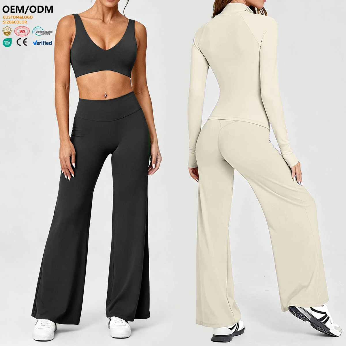 Activewear Straight-leg Pants ZipperJacket Padded Sports Bra Lifting Women Gym Clothing Yoga Sports Fitness Workout Yoga Set