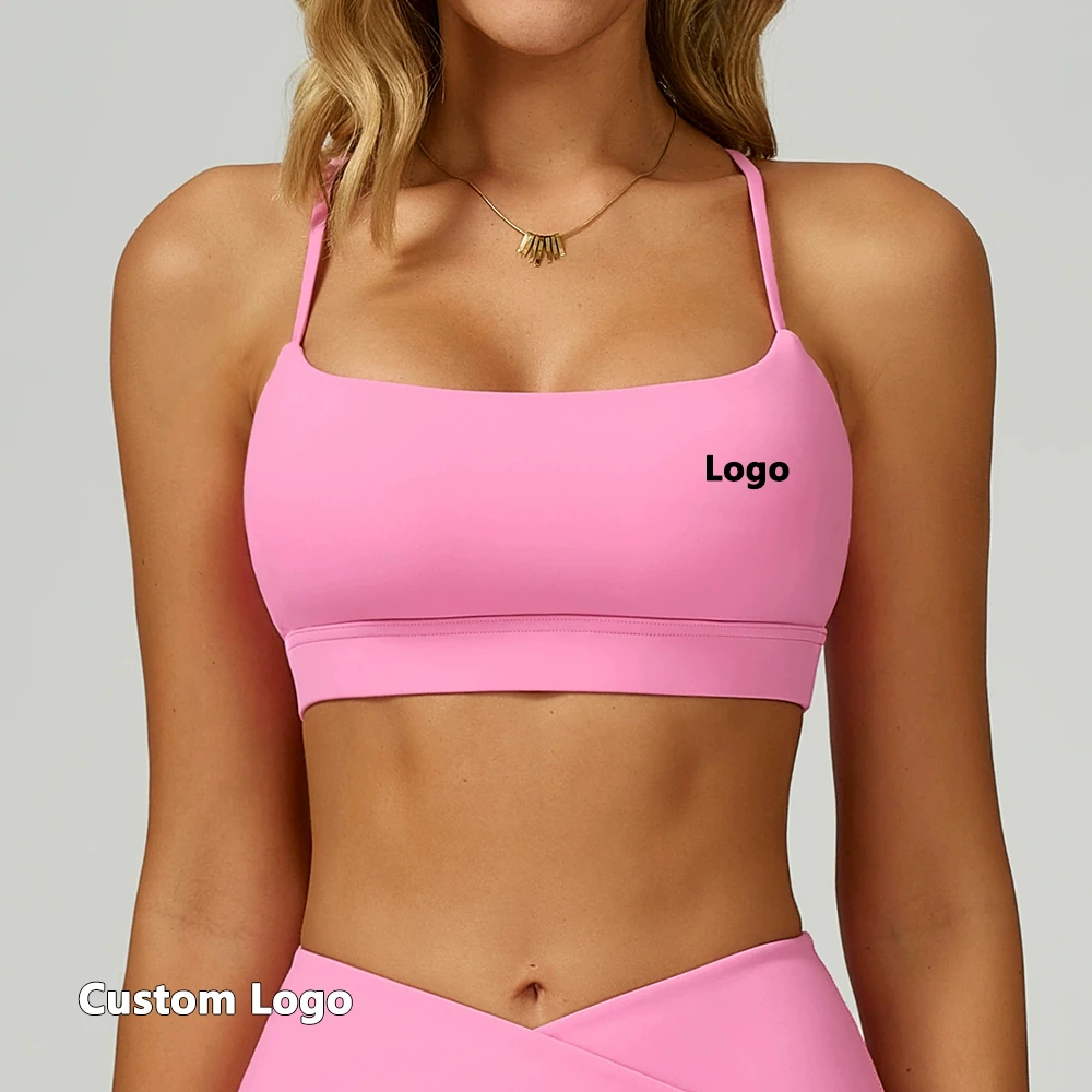 Women Active Wear High Impact Thin Straps Cross Back Yoga Bra Top Workout Fitness Backless Crop Sports Bra