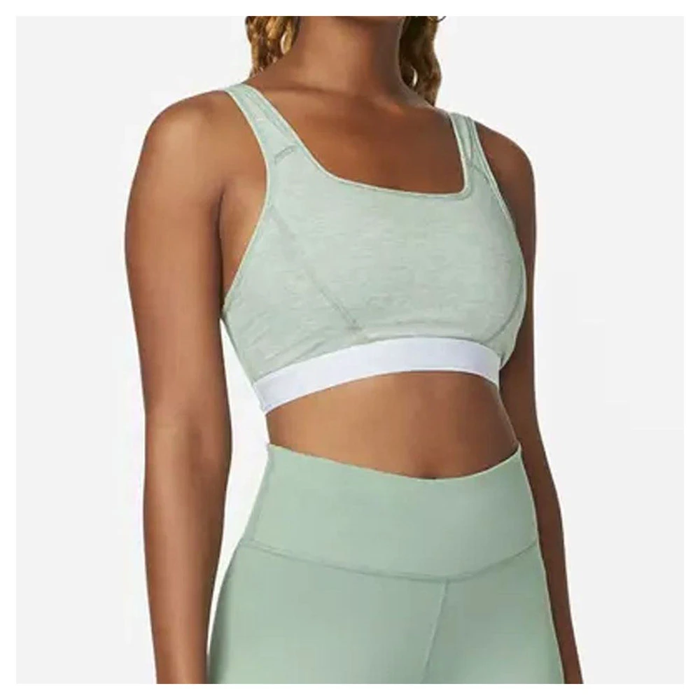 Women's Light Green Seamless Sports Bra Square Neck Medium Support Yoga Fitness Top Breathable Quick Dry Solid Color