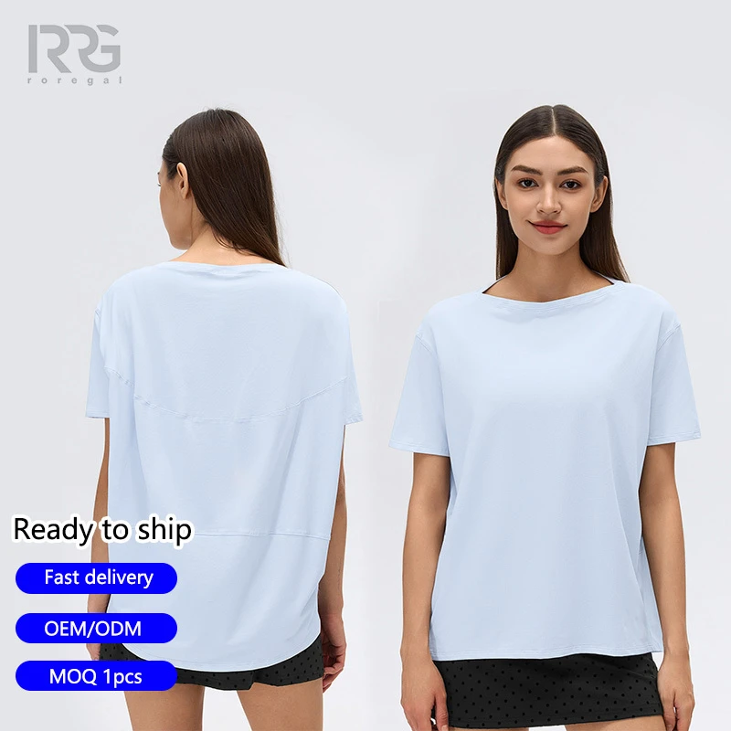 Roregal Summer Women's Casual Running T-Shirt Loose Breathable Short Sleeve Yoga Top