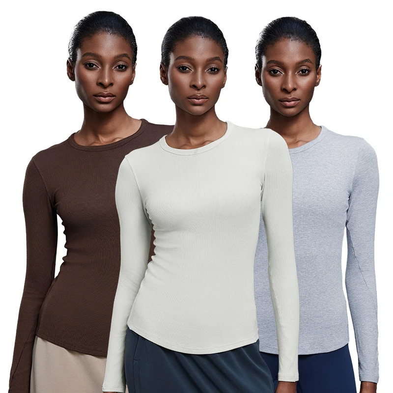 D25145 Women Round Neck Modal Skin Friendly Long Sleeves Breathable Slim Fitting Long Sleeves Gym Yoga Top
