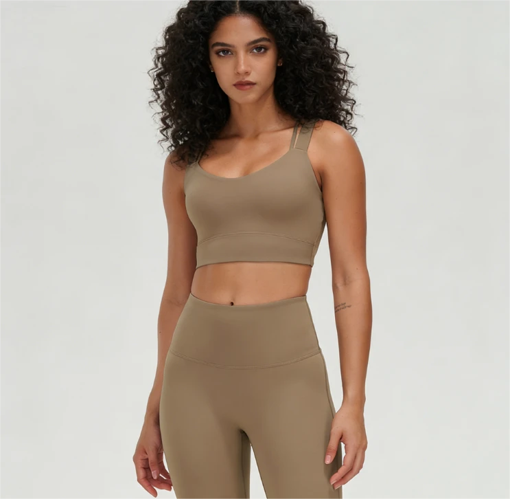 2026 Custom Lightweight Women's Simple High Support Breathable Yoga Sports Bra Solid Color Cross Back Plus Size Backless Front