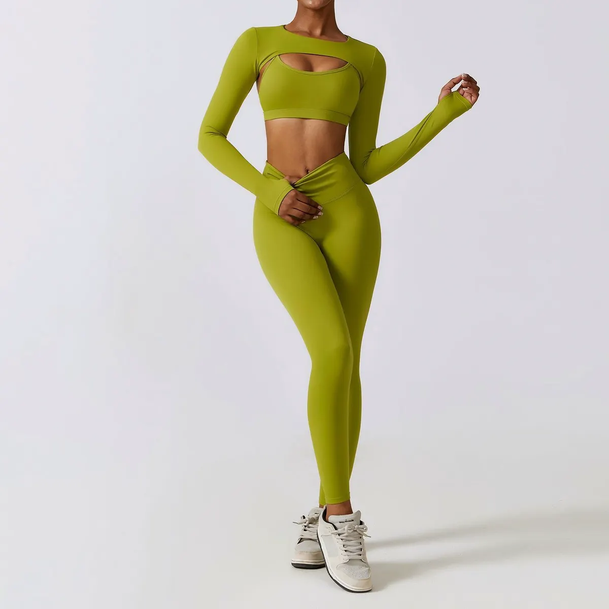 European Style Autumn Winter 3 Piece Yoga Set with Jacket Bra and Leggings Naked-Feel Quick-Dry Slimming Fitness Activewear