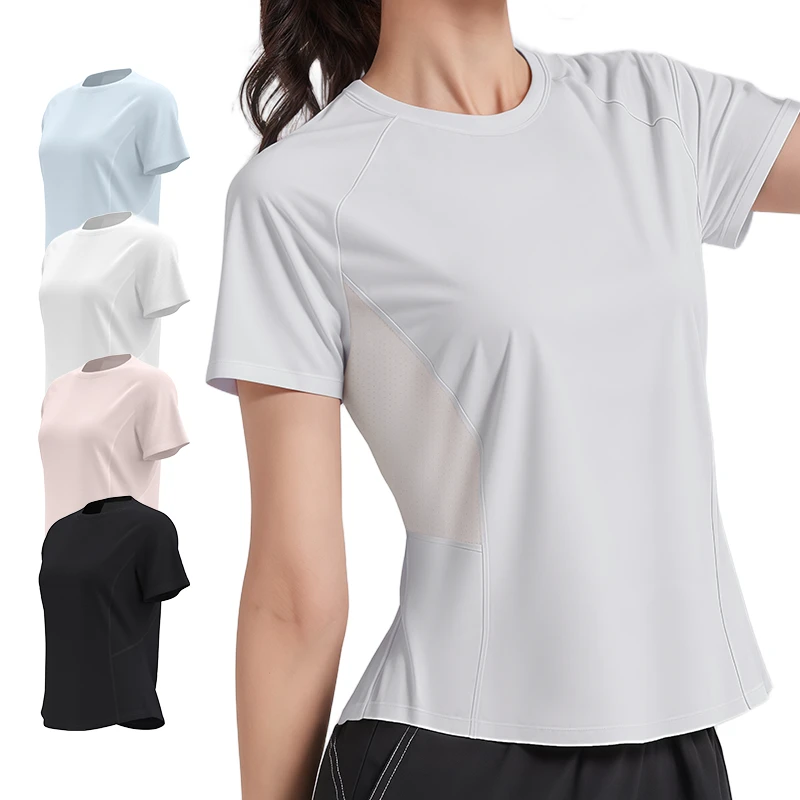 Activewear Sports Fitness Yoga Tops for Women Custom Printed Logo Plain Blank Gym Workout Training Short Sleeve T-shirts