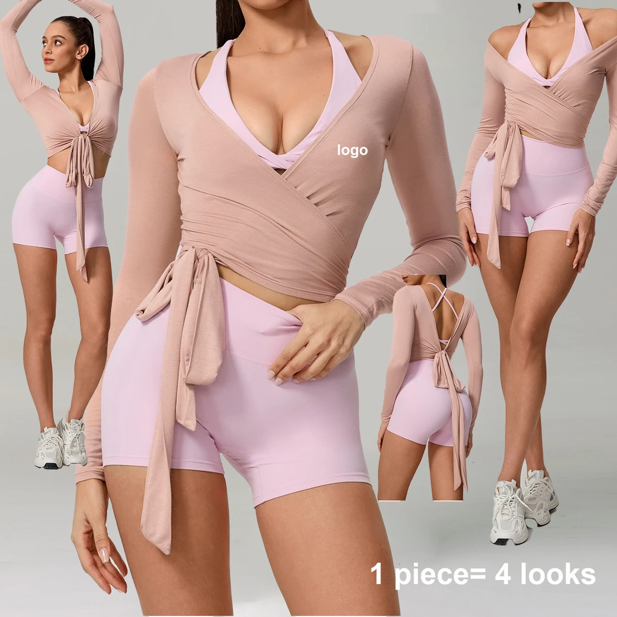 Women Sportswear Lightweight Soft Ballet Pilates Yoga Wrap Tops Yoga Activewear Custom Logo Long Sleeve with Thumbholes Tank Top