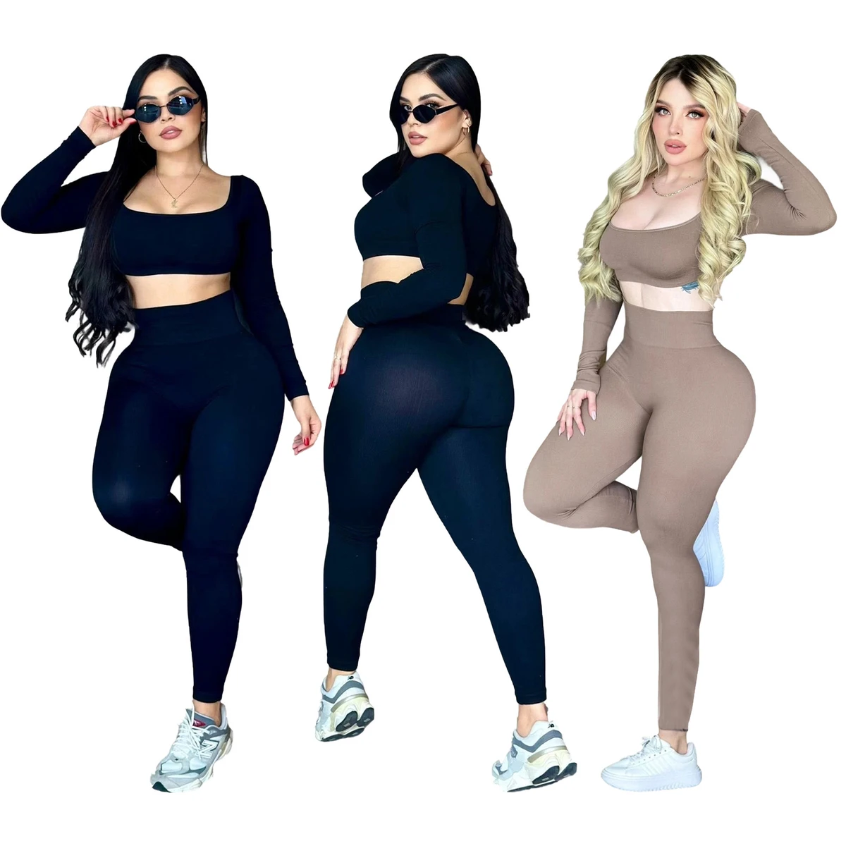 J5269 European American Women's Autumn New Fashion Breathable Letters High Waist Yoga Pants Solid Color Sports Yoga Suit 2-Piece