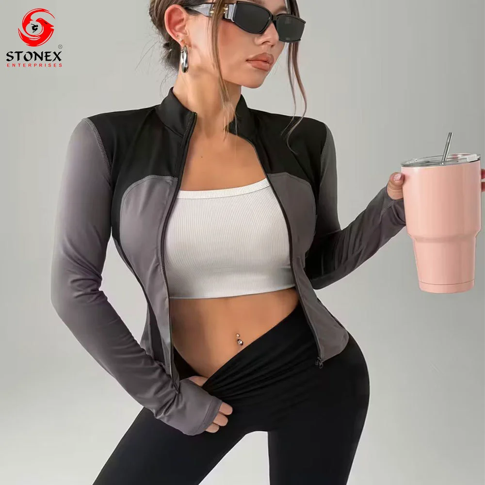 High Quality Women's 2-Piece Set Zipper Jacket Legging High Stretch Solid Yoga Suit Breathable Quick Dry OEM Service Custom Logo
