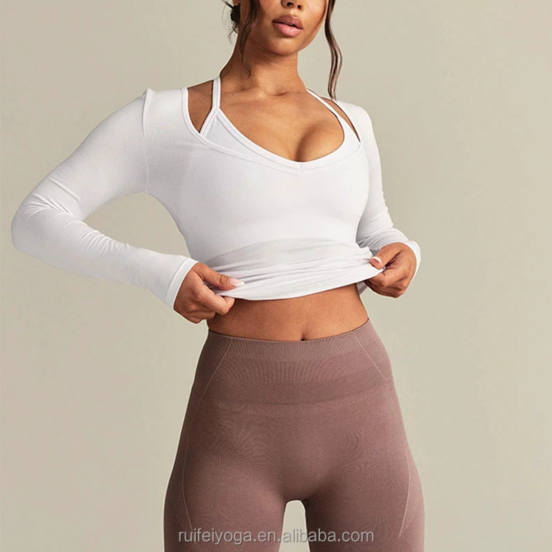 Custom Screen Printed Lightweight Smooth Contour Plain T Shirt Blank Gym Fitness Yoga Top Women Long Sleeve Reversible T-Shirt