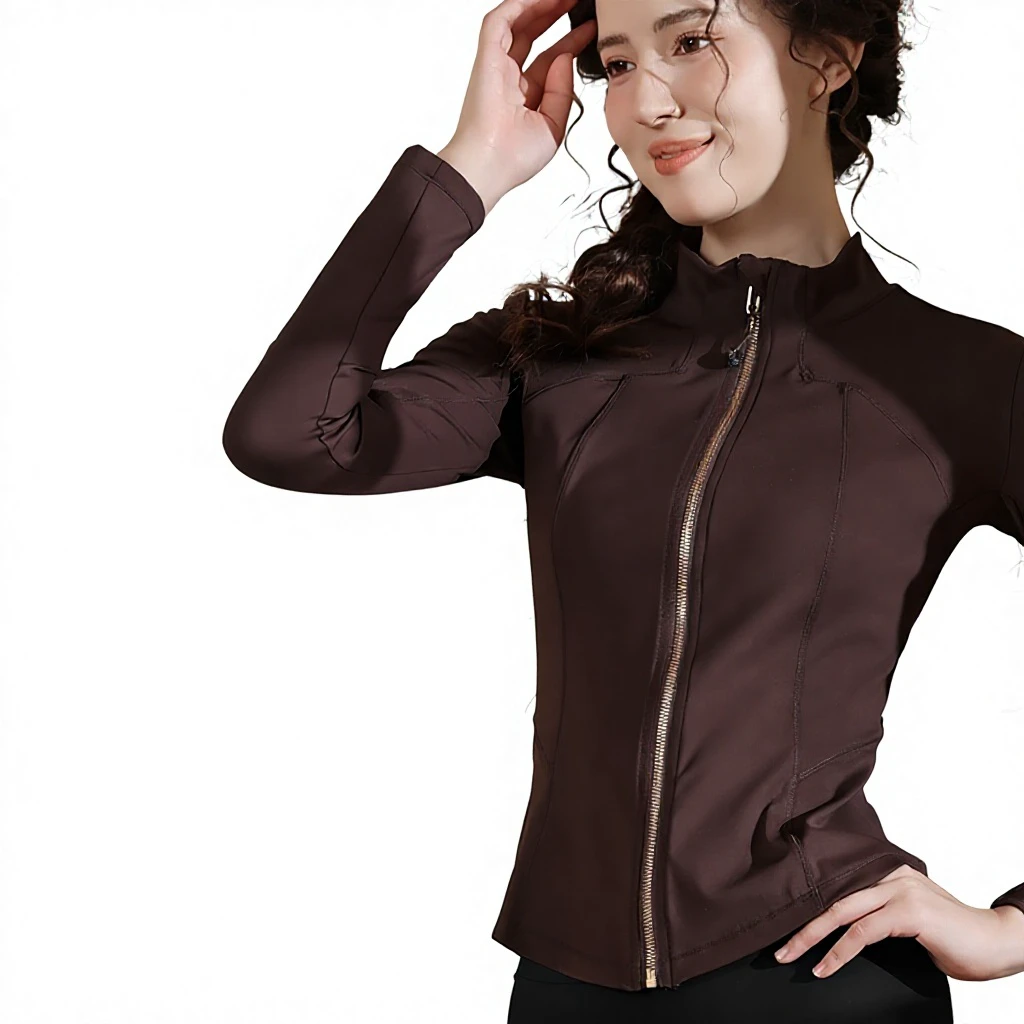 Womens Fitness Outerwear Antistatic Nylon Spandex Moisture-Wicking Running Sports Long-Sleeve Top Pilates Yoga Quick-Drying