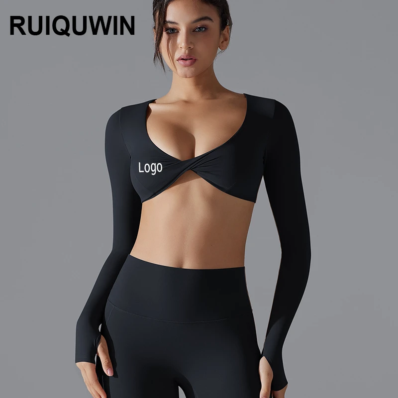 RUIQUWIN Wholesale Women's Sexy Yoga Top Quick Dry Tight Sports T Shirt Fitness Sports Long Sleeve Top Yoga Bra
