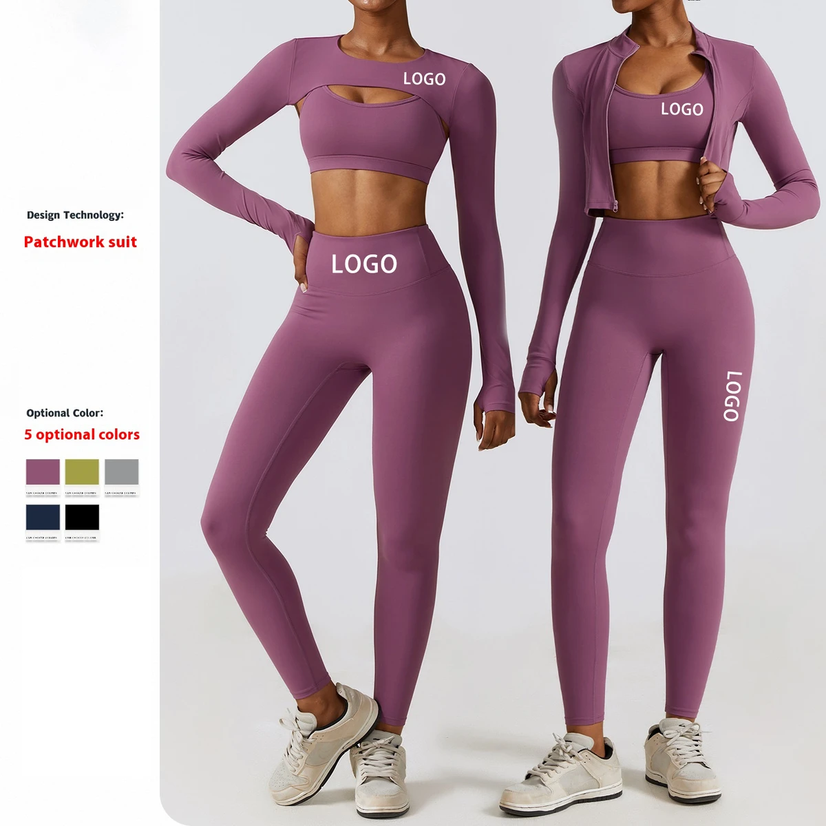 Fashion Fall Winter Three-Piece Yoga Sports Suit Set Tight-Fitting Quick-Drying Slimming Fitness Clothes Logo Waist