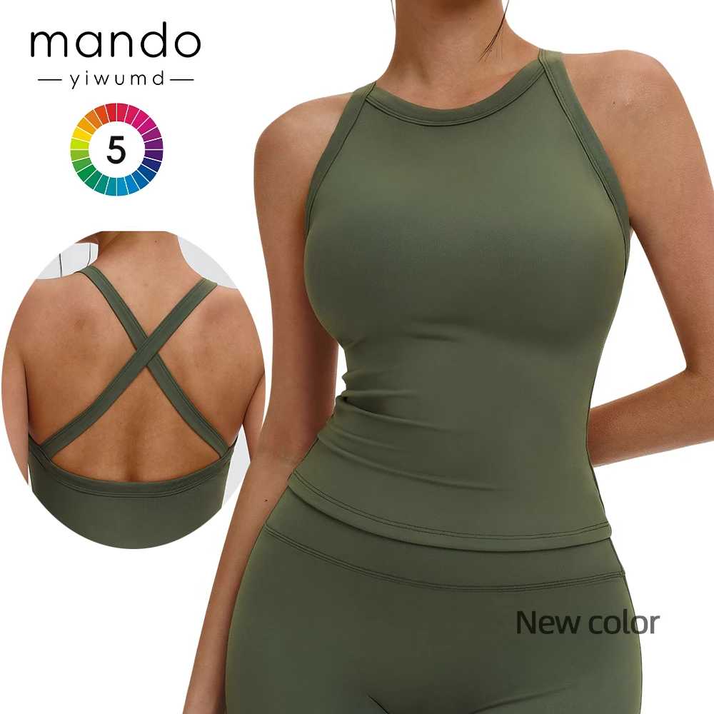 Women's Built-in Bra Sports Tank Top Cross Back Strap Fitted New Retro Colors for Yoga Gym Fitness