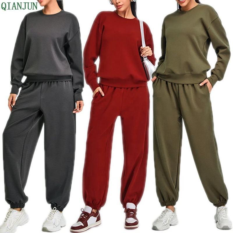 High Quality Breathable Sustainable Loose Casual Slimming Long Sleeved Yoga Suit Sports Hoodies Two Piece Gym Sets Outdoor Yoga