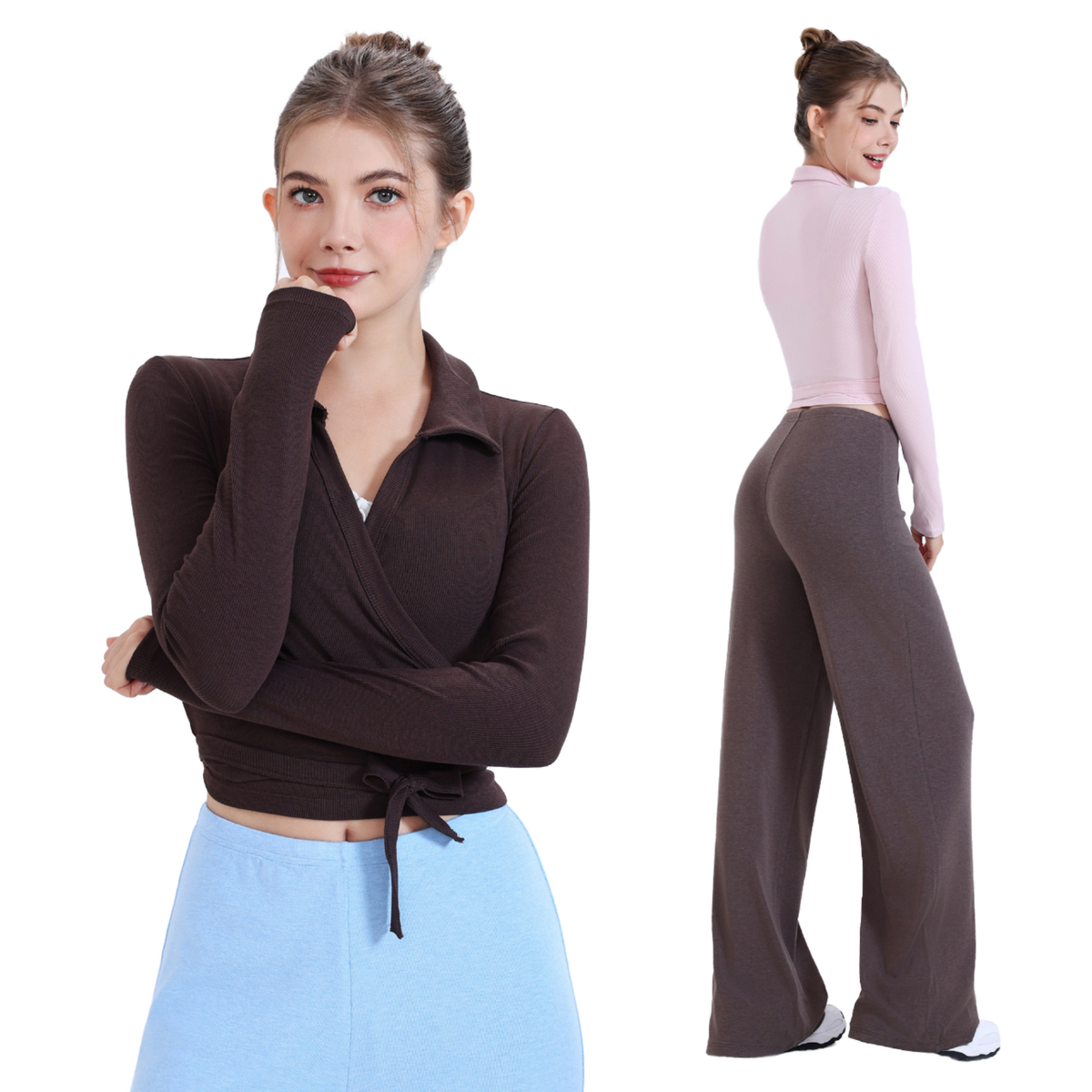 High Quality Women's Activewear Blouse Long Sleeves Front Viscose Cotton Spandex Blend Active Stretch Sportswear Yoga