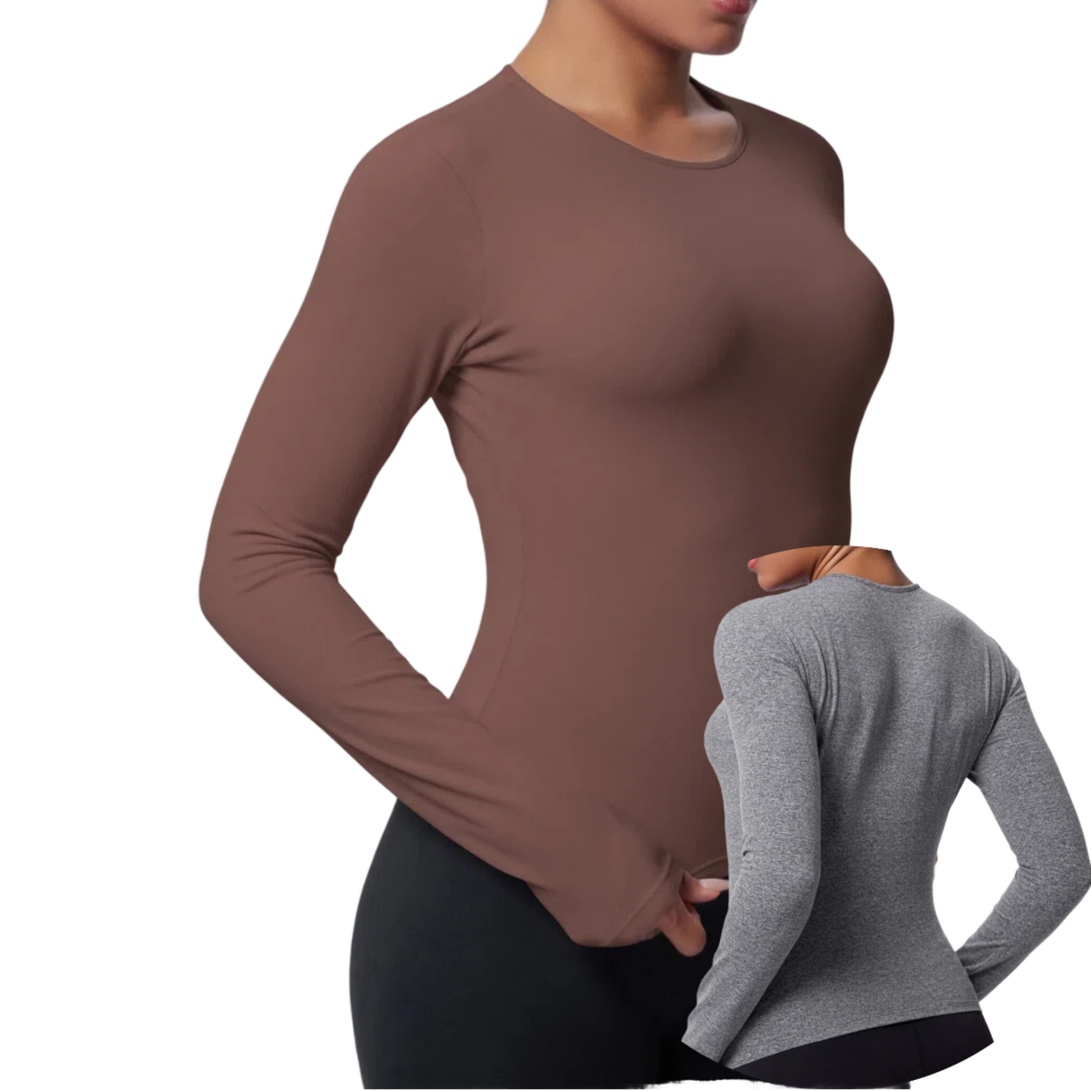 Women's Casual Workout T-Shirt Tops High Elastic Slim Breathable Yoga Wear Long Sleeve Sports Running Fitness Top Front