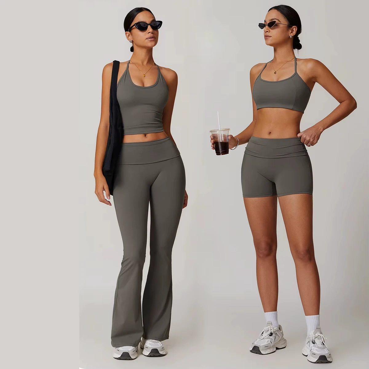 Active Women's Gym Fitness Yoga Set 5-Piece Sports Bra and Tracksuit for Sports and Fitness