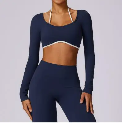 Women's Yoga Long Sleeve With Pad Backless Sports Crop Long Sleeve Women's Out Running Long Sleeve Top
