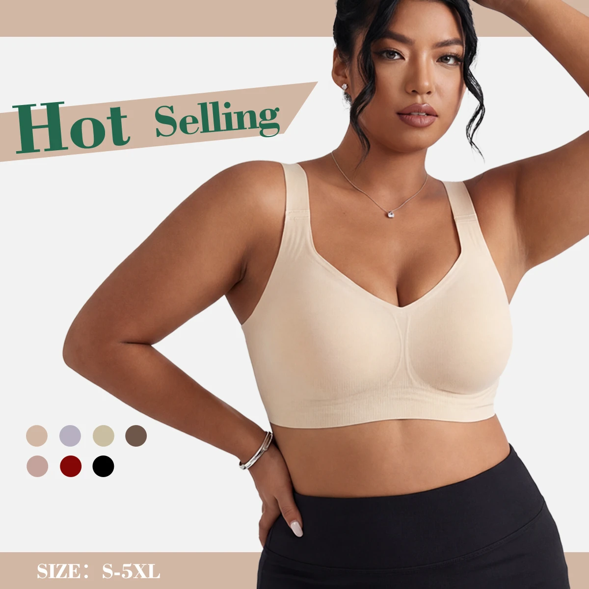 Wide Strap Plus Size Bra Seamless Bralette Wireless for Large Cup Full Coverage Back Smoothing Nylon Spandex Large Size Bra