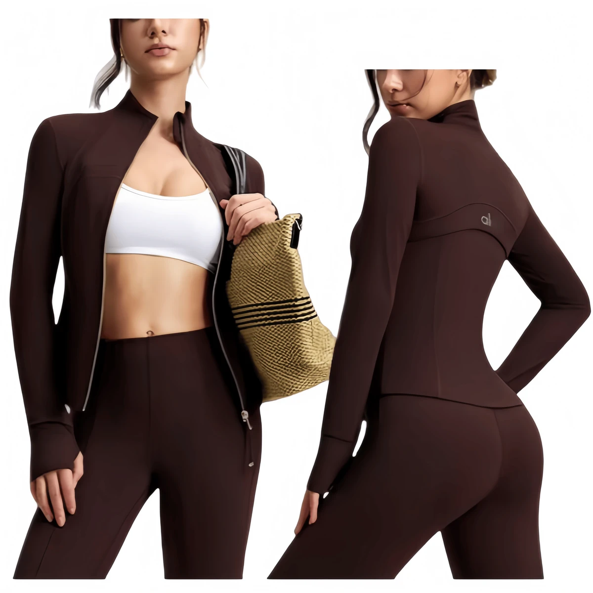 New design AL women' spring and autumn short sports jacket slim yoga top long sleeved with finger cots stand up collar yoga suit
