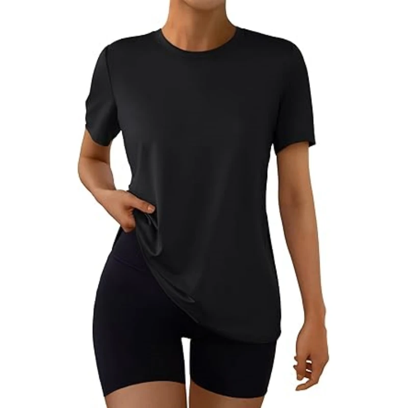 Women's Sports T-shirt Summer Polyester Spandex Short Sleeve Quick Dry Loose Fit Athletic Yoga Top