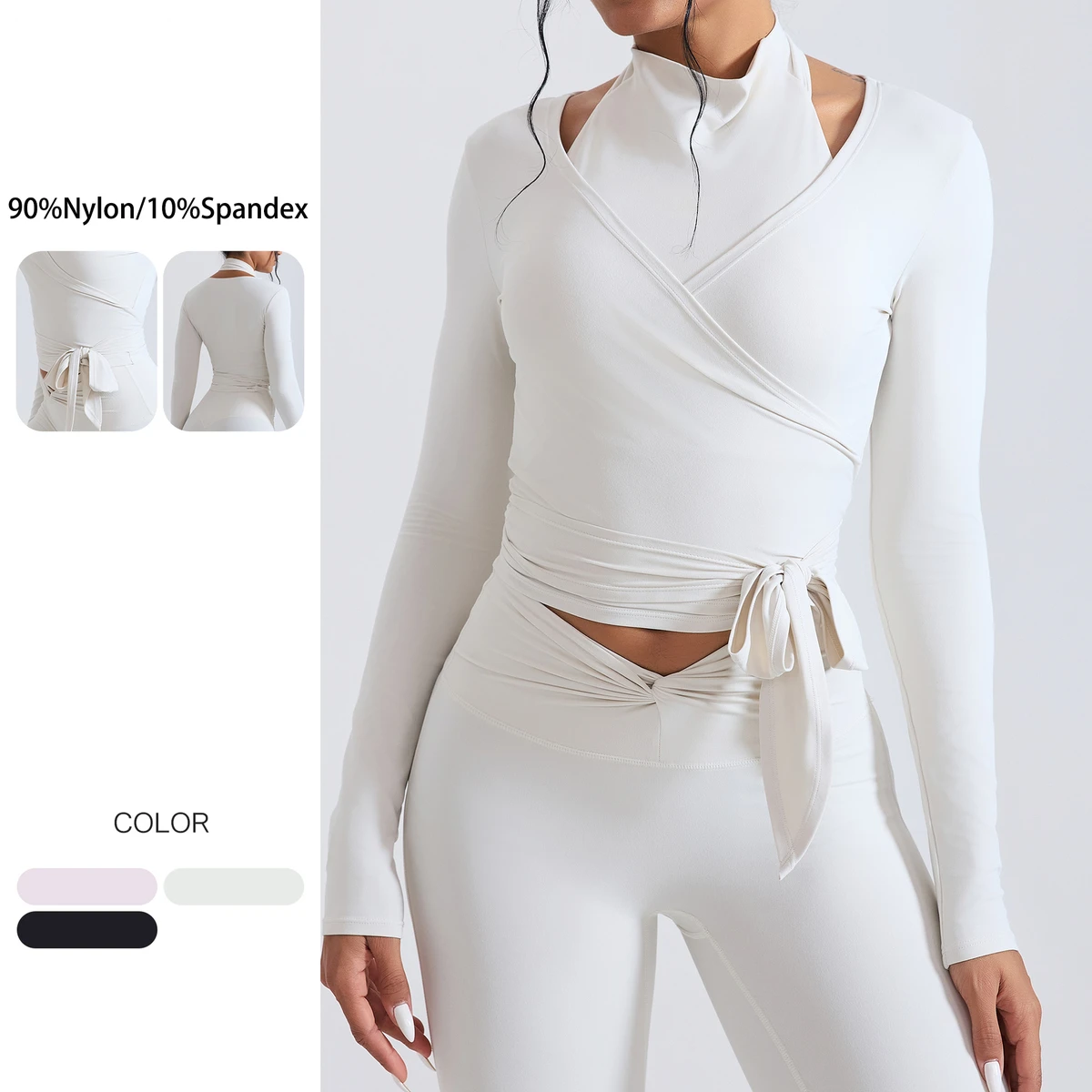 Newest Stylish Long Sleeve Women's Yoga Top Tie Rope Naked Feeling 90%Nylon/10%Spandex Stretch Wrap Top Pilates Ballet Outfit