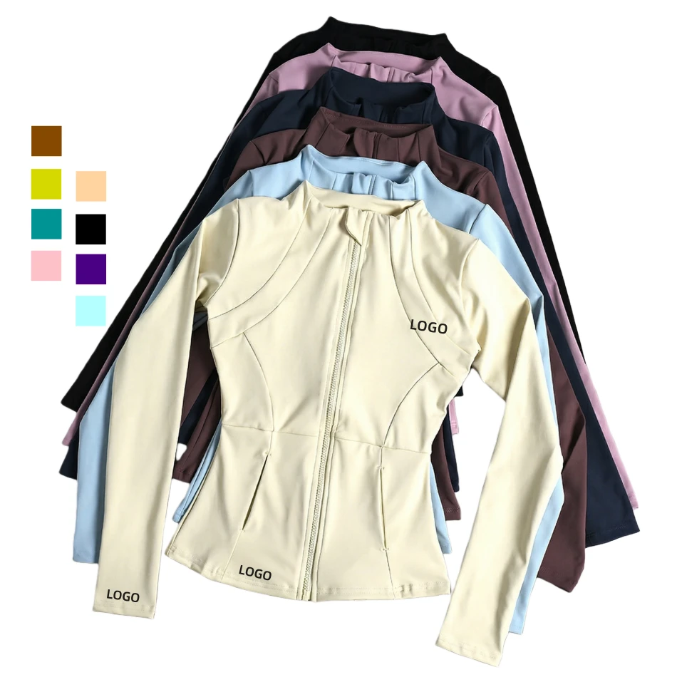 Custom Logo Slim Fit Full Zip Yoga Jacket Women Naked Feeling Breathable Gym Workout Sports Top High Elasticity Fitness Coat