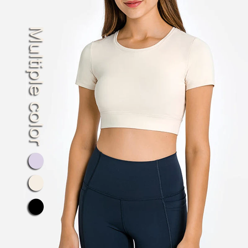 High Quality Plain Womens Slim Fit Gym Fitness Crop Tops Sport Yoga Top Women T-Shirts