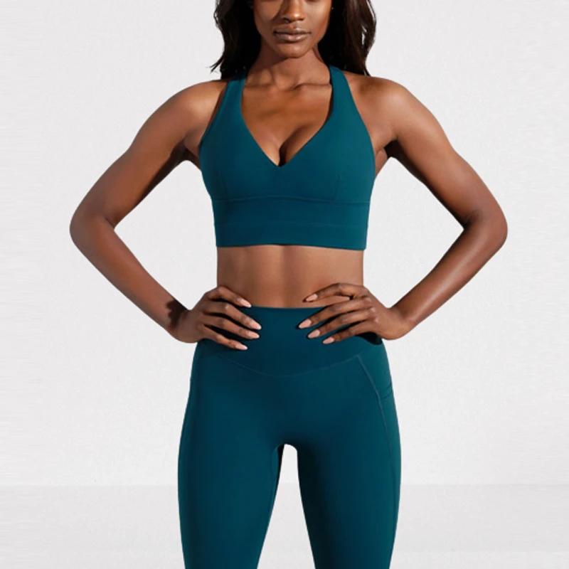 Stretchy Fitness Running Vest Backless Crop Sports Bra Cross Sweat Wicking Yoga Bra Women V Neck Plunging Sports Underwear