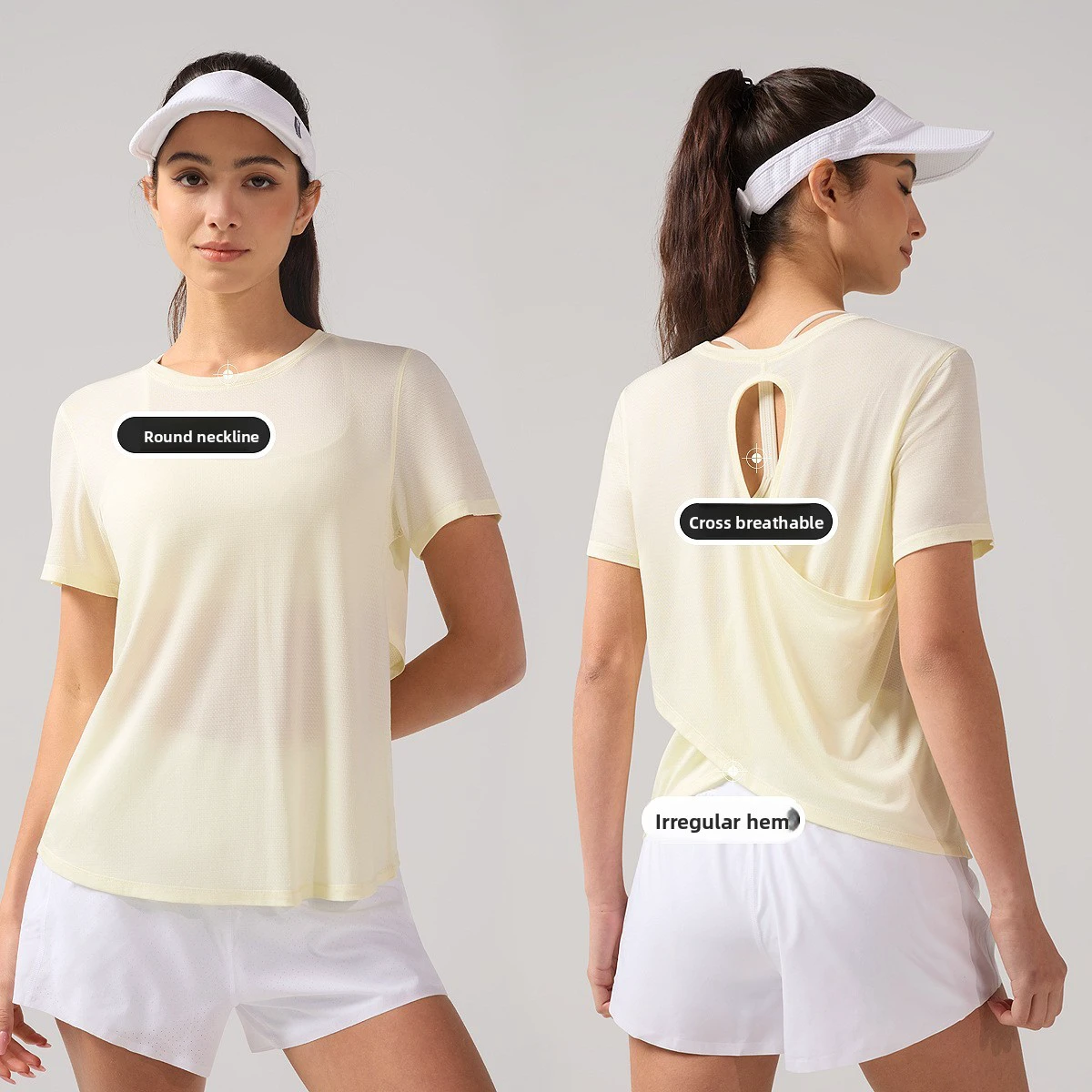 Women's Lightweight Breathable Yoga Top Beautiful Back Design Quick-Drying Summer Cool Short-Sleeved Running T-Shirt Front