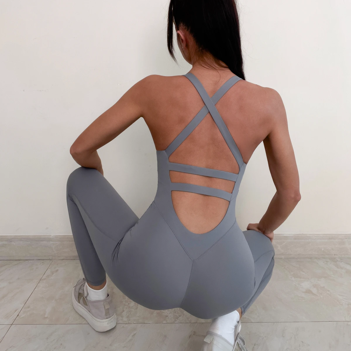 Ptsports Long Leggings Women Jumpsuit Cross Back Elastic Band Fitness Yoga Jumpsuit Fashion Sportswear