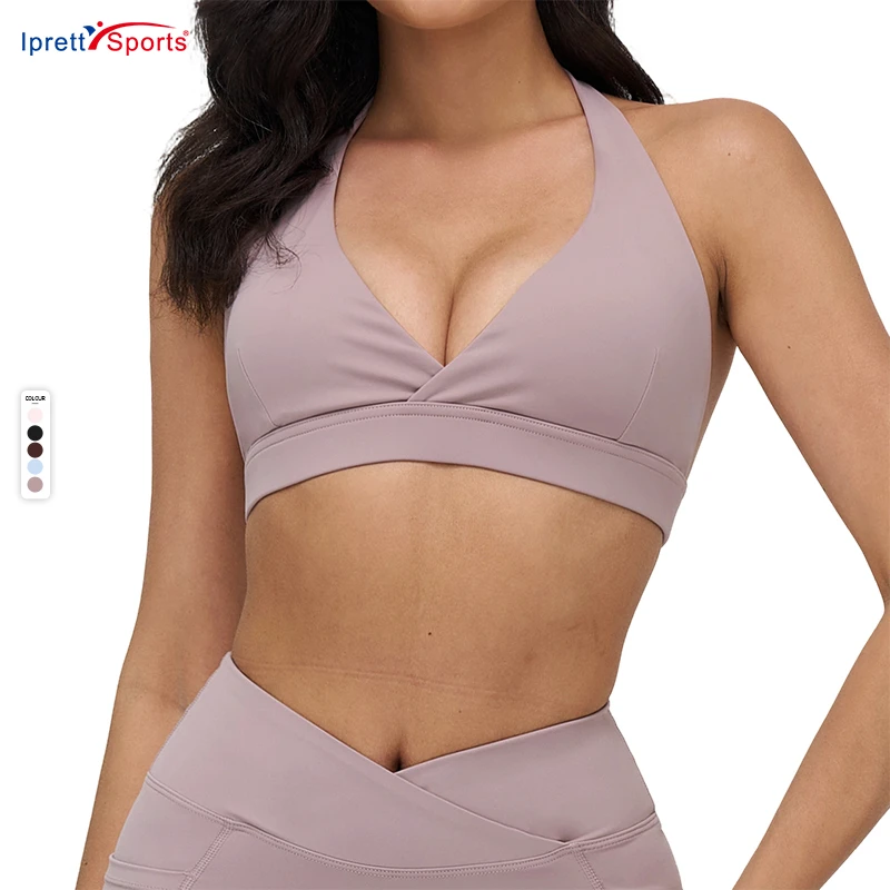 Fashion Naked Feeling Cross V-neck Yoga Bra Breathable Underwear Sexy Sport Bra with Chest Pad for Fitness Gym Wear