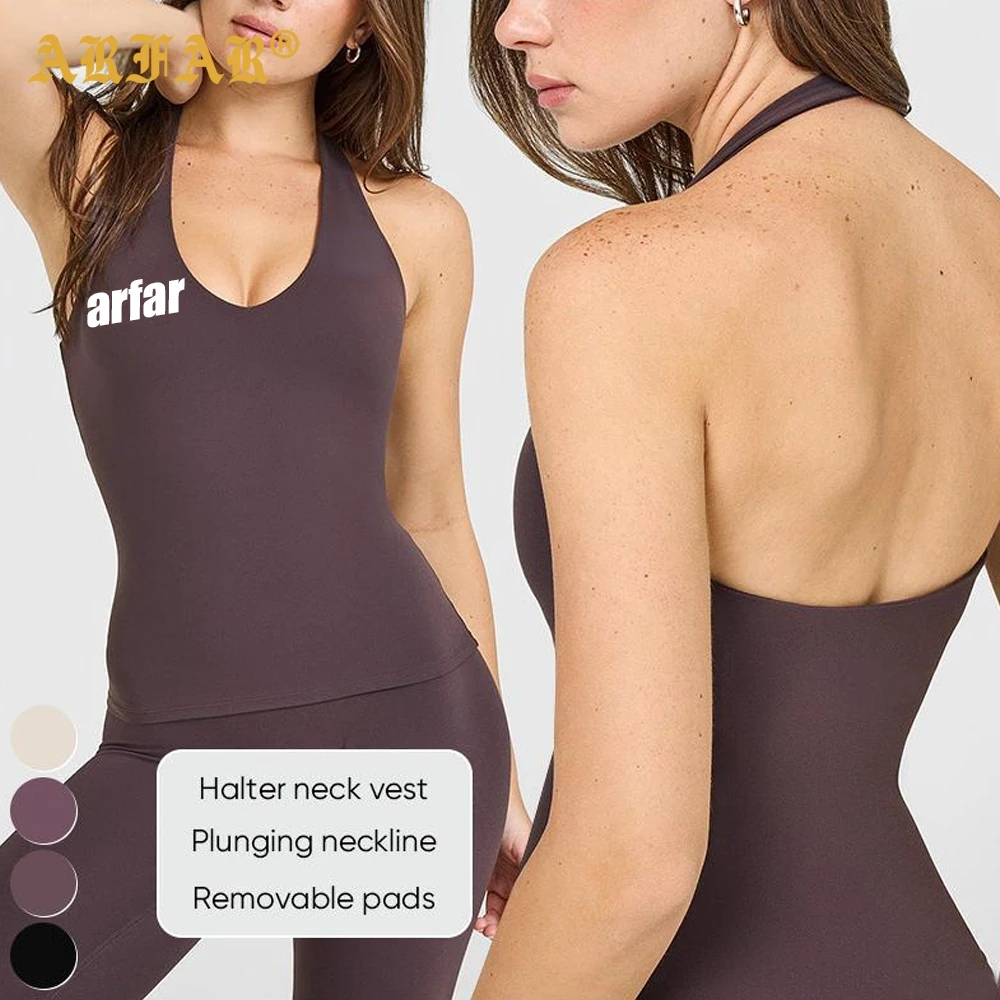 High Quality Women Sports tank Top Breathable Four-Way Stretch Sleeveless Backless Gym Sports Vest Halter V Neck Yoga Tops