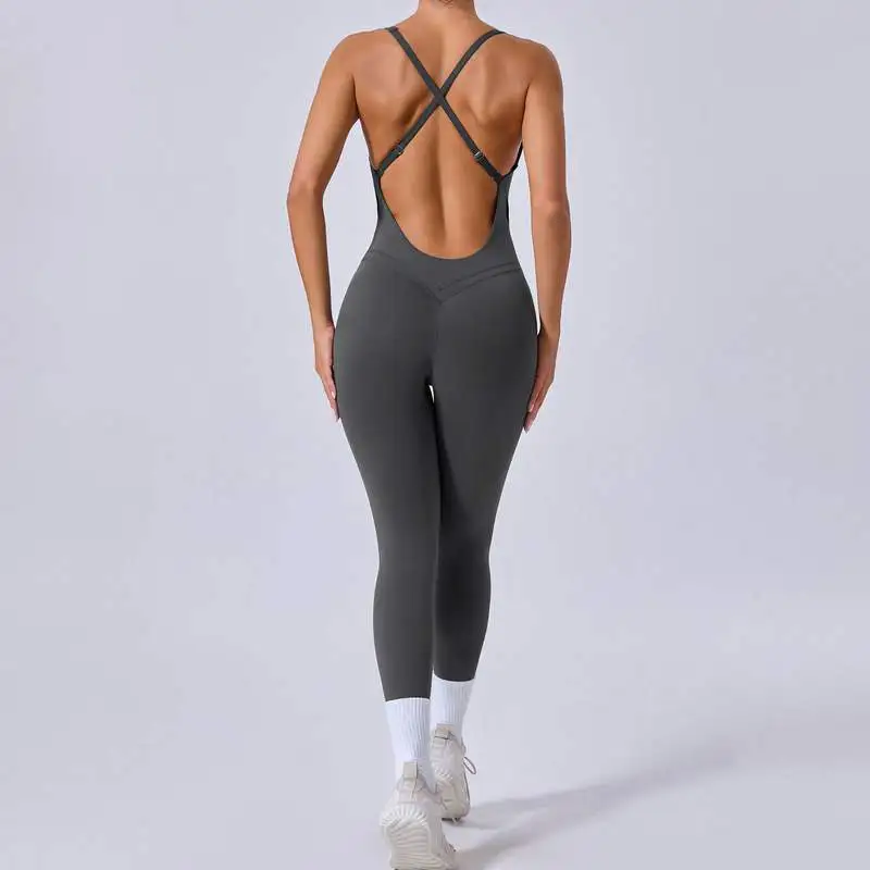 Yoke Back Cross Strap Training Yoga Jumpsuit Women One Piece Gym Workout Outfit Sportswear Fitness Overalls