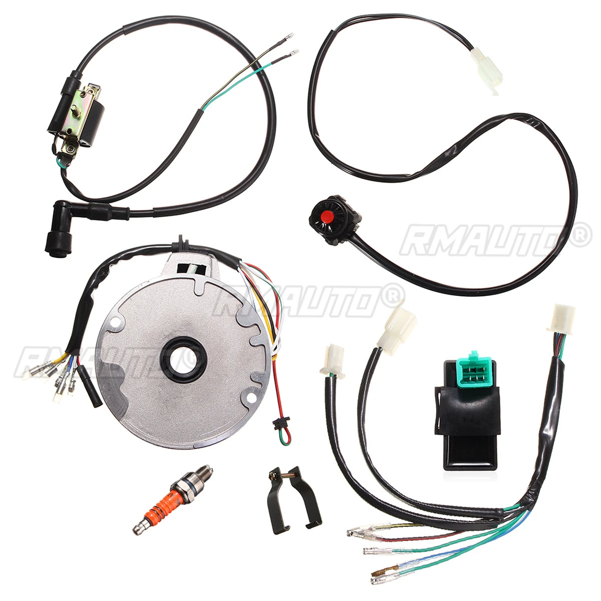 Full Electrics Wire Harness Wiring Loom CDI Coil 4 Stroke With Rectifier Ignition Switch for 50-125cc Kick Start Dirt Pit Bike