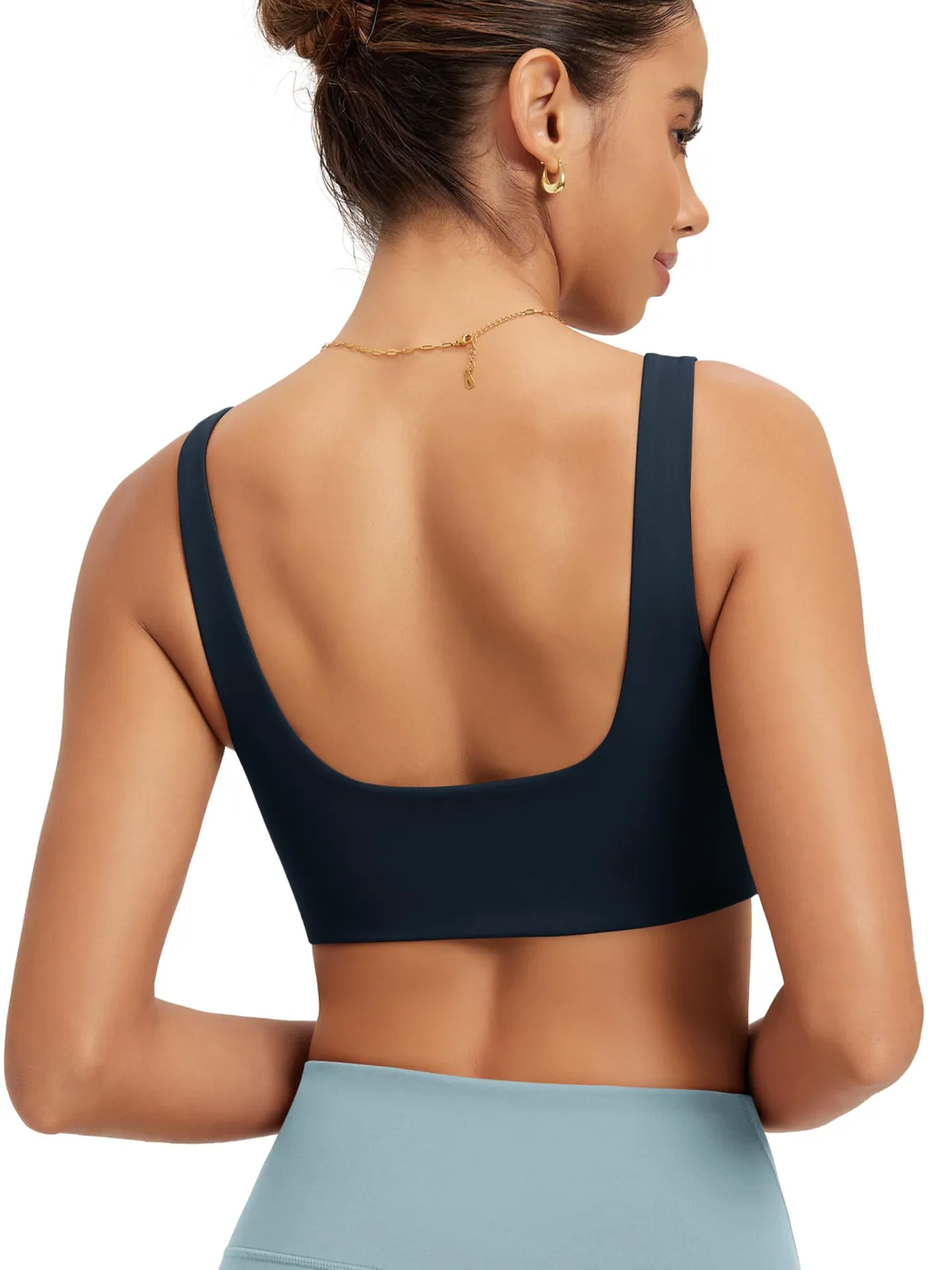 Top Women's Racerback Yoga Sports Bra Lightweight Medium Support Square Neck Solid Color Spandex Nylon Activewear Fitness Front
