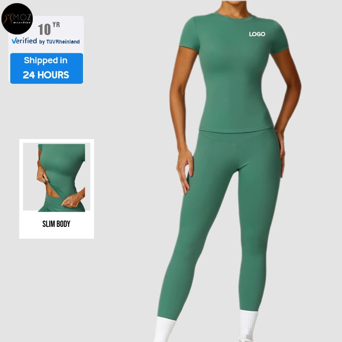 Quick-Dry Breathable Lightweight Women Sports Yoga Wear Set Custom Logo Short Sleeve T-Shirt Leggings Gym Fitness High-Intensity