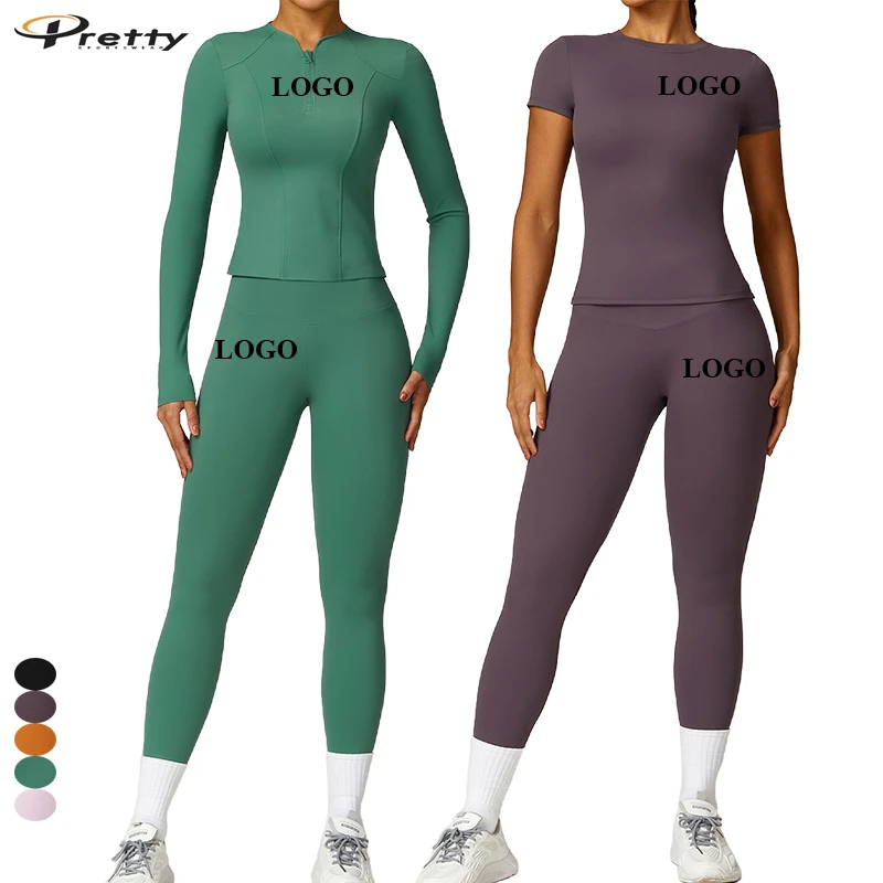 New Arrivals Custom LOGO Quick Dry Long Sleeve Yoga 2 Piece Set Women's Casual Sports Suit Outdoor Fitness Running Set