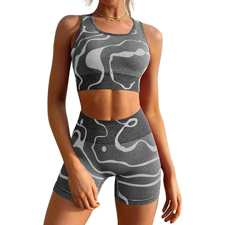 Stylish Womens Sports Bra Boyshort Set Lady Style Charming Yoga Suit Summer Gymwear 2 PCS High Elastic Yoga Jogger Pant Bra