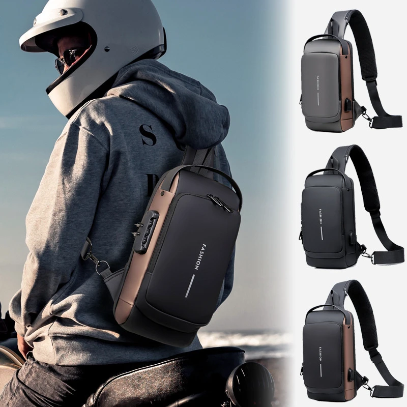 Men's Chest Bag with Password Lock Anti-theft Riding Bag Casual Outdoor Running Waist Pack Shoulder Crossbody Sports Backpack