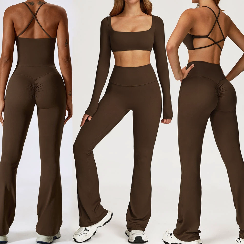 Bnice 8232 Butt Lift Tummy Control Yoga Set Women 2 Piece Flare Leggings Workout Sets High Stretch Sports Bra Fitness Gym Wear